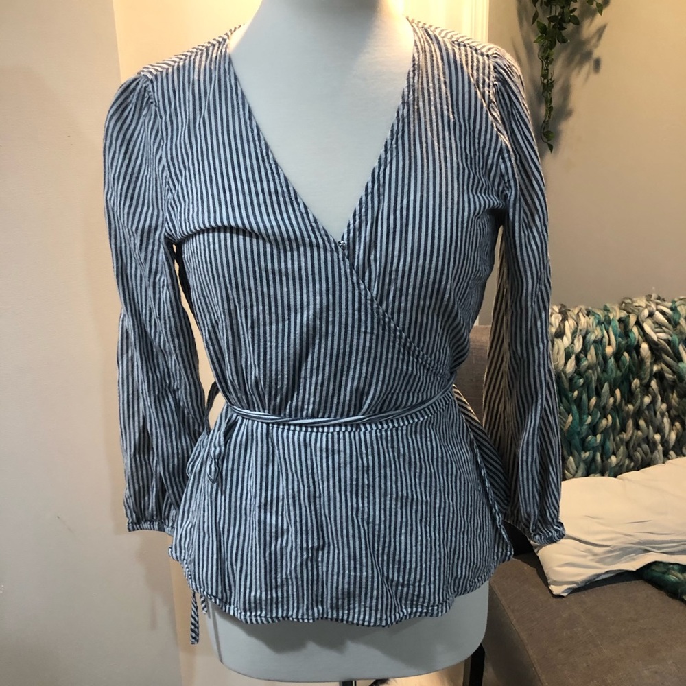 Stripped peplum wrap blouse